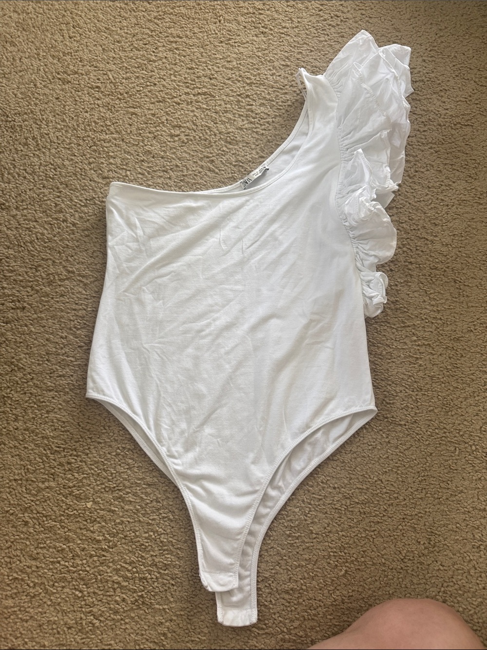 White One-Shoulder Ruffle One-Piece